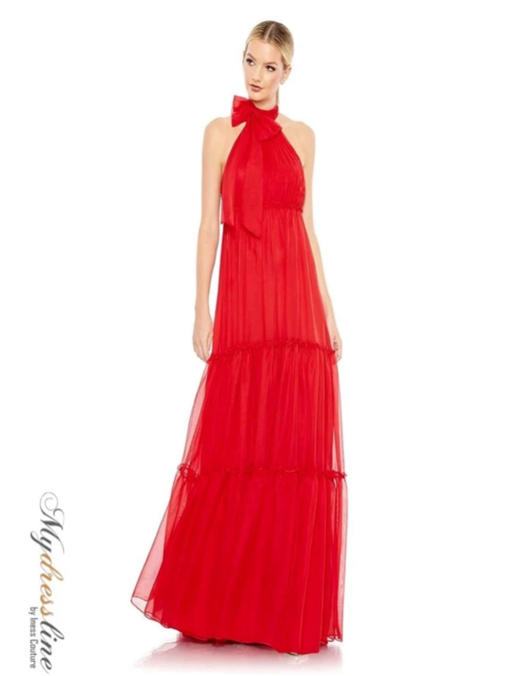 Women's Red Halter Neck Tiered Maxi Dress Size 4